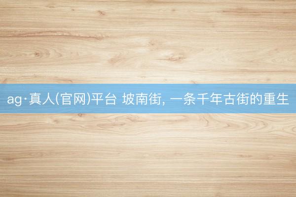 ag·真人(官网)平台 坡南街, 一条千年古街的重生